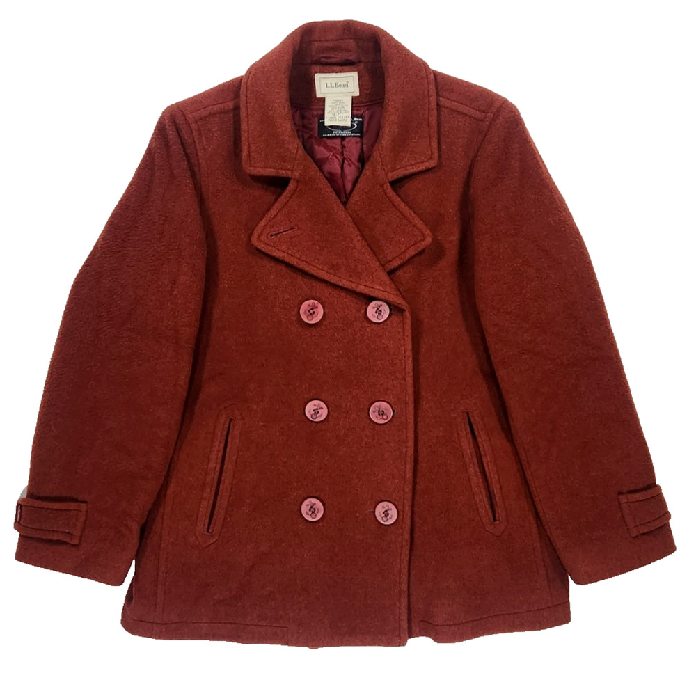 Vintage 90's L.L.Bean Italian Wool Peacoat Women’s 14P Rust Bellandi Thinsulate